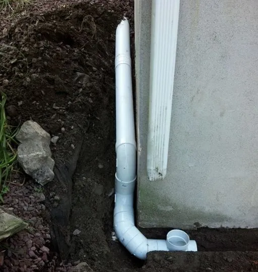 Gutter downspout drainage piping outside home